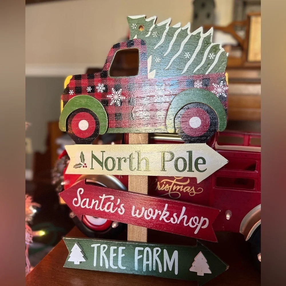 Red Truck Santa's Workshop North Pole Wooden Wall Decor